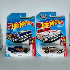Hot Wheels Chevy Lot Of 2x - ‘57 Chevy Blue & White Valentine Day 6/10 NEW 9/250